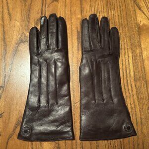 COACH Women's Burgundy/Brown Leather Gloves with Cashmere Lining ~ Size 7